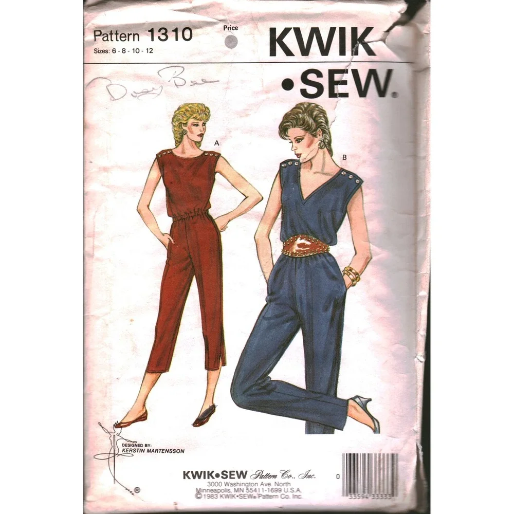 Vintage 1983 Kwik Sew 1310 Misses Jumpsuit Sewing Pattern Size 6 cut